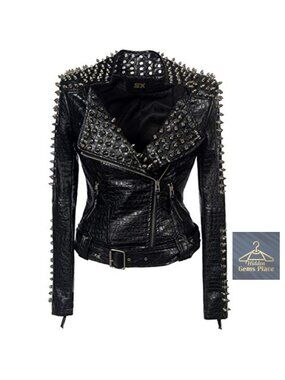 Punk Faux Leather Jacket Studded Rivet Motorcycle Coat